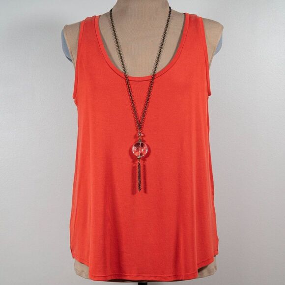 LOFT Petite Orange Mixed Media Tank - Picture 2 of 11